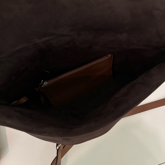 Michael Kors Collection Sedona Large Suede Flap Messenger Bag Tan Brown - Picture 13 of 14